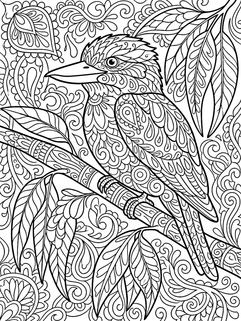 A kookaburra in pattern-art line art