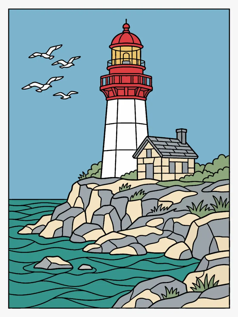 The lighthouse page in flat colour
