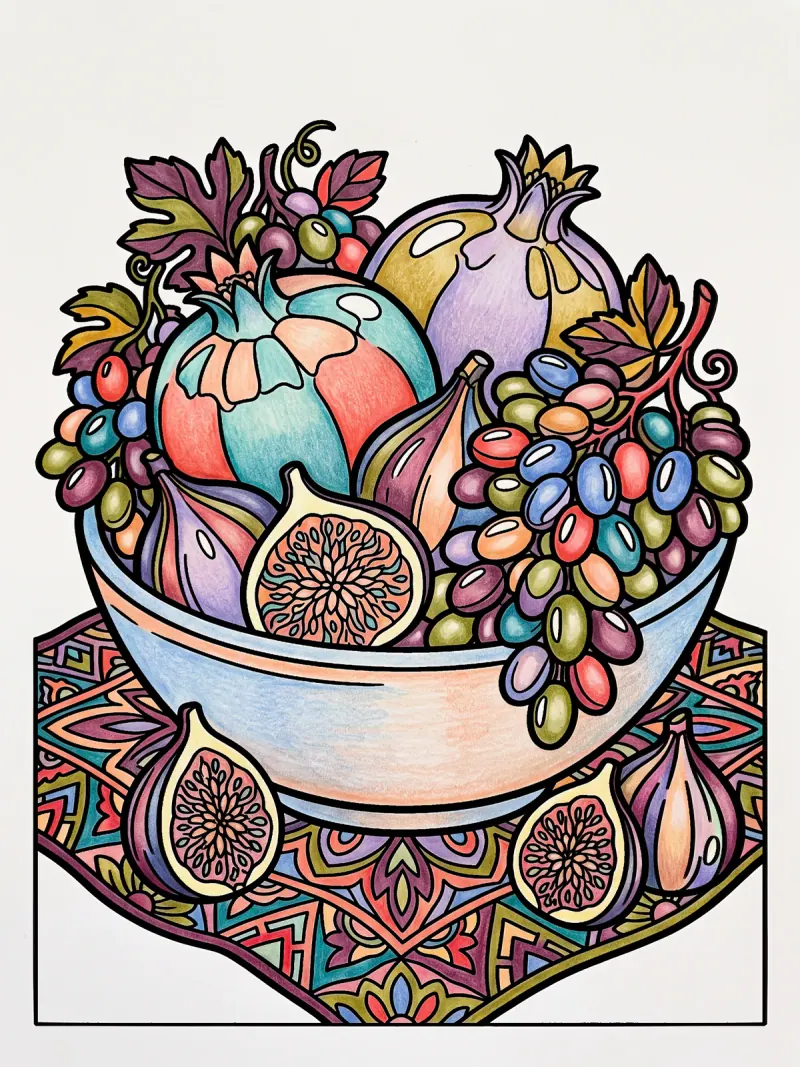 The still life coloured with every colour in the box, each shape a different bright colour