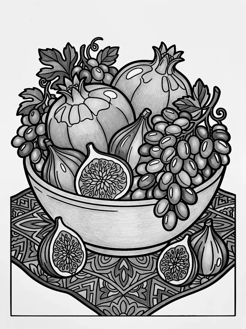 The every-colour still life in greyscale, an even mid-grey throughout