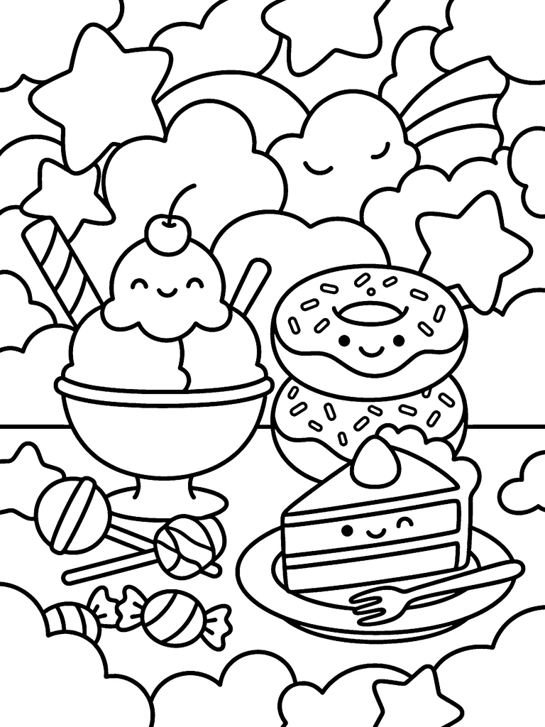 Sweet treats colouring page: the line art