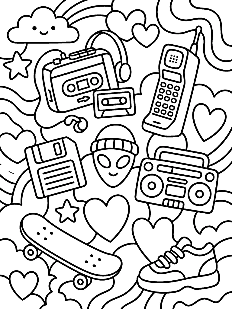 90s nostalgia coloring page: the line art